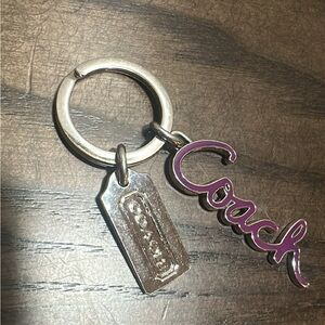 Coach Purple Script Logo Keychain Silver Tone Bag Charm
